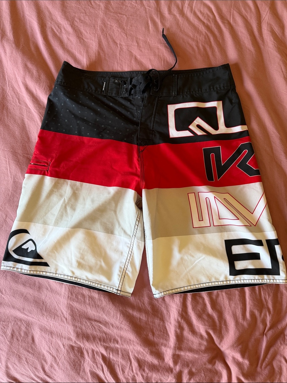 Quiksilver Men's Black Red White Colorblock Boardshorts